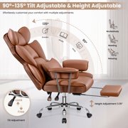 KERDOM High Back Office Desk Chair, Big & Tall Executive Office Chair with Footrest, Beautiful PU Leather Computer Chair, Ergonomic Reclining Chair, Large Home Office Chair with Soft Lumbar Pillow