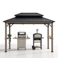 thumbnail image 5 of Sunjoy Wooden Grill Gazebo, 8 x 12 ft. Steel Hardtop Outdoor Gazebo for Year-Round Grilling, 2 Full Size Grills, Griddles or Smokers - Cook Station, Barbeque, Built-in Electrical Outlets, Brown, 5 of 10