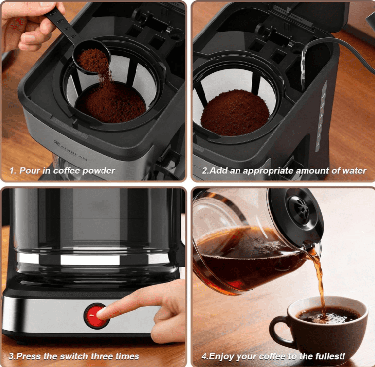 LapEasy Drip Coffee Maker, 1.8L/15 Cups, Fast Brew, Removable Washable Filter, Anti-Drip, Black