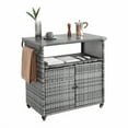 thumbnail image 2 of Outdoor Wicker Bar Cart, Rolling Rattan Beverage Serving Cart with Wheels and Glass Top, Patio Wine Bar Counter Table for Garden, Porch, Poolside, Backyard; Gray, 2 of 8