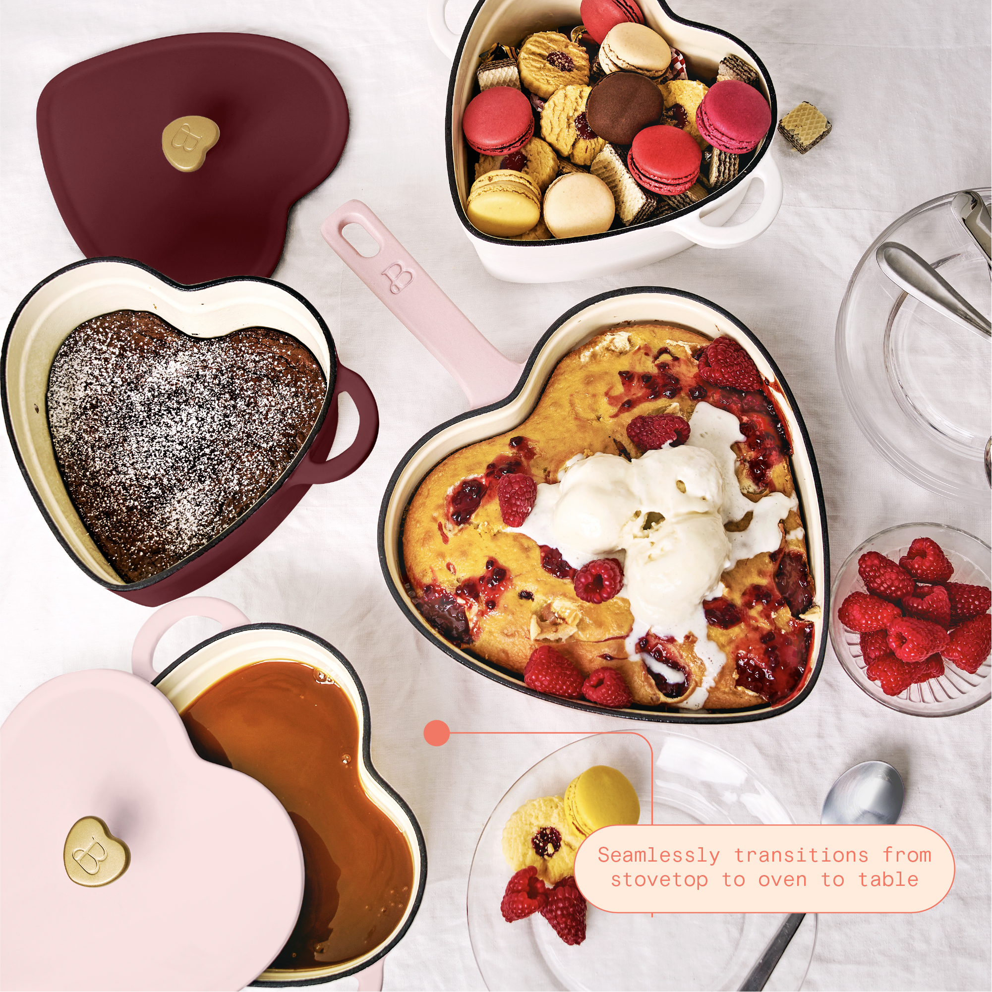 Beautiful by Drew Barrymore 10-Inch Heart Enameled Cast Iron Skillet, Pink photo 7