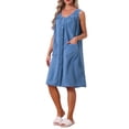 thumbnail image 4 of INSPIRE CHIC Womens Shower Towel Snaps Wearable Dress Terry Wrap Bathrobe Spa Towelling Cover Up Gym Shower Bath Robe 2XL Navy, 4 of 6