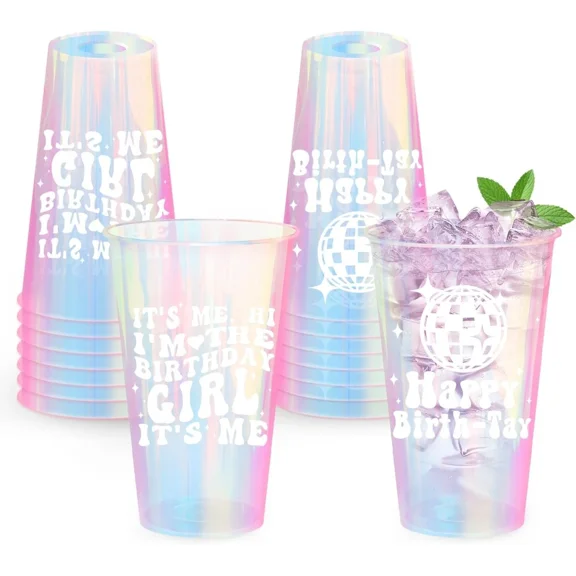 16 Pcs 2 Styles Eras Party Plastic Cups, 16 Oz Its Me Hi Im The Birthday Girl