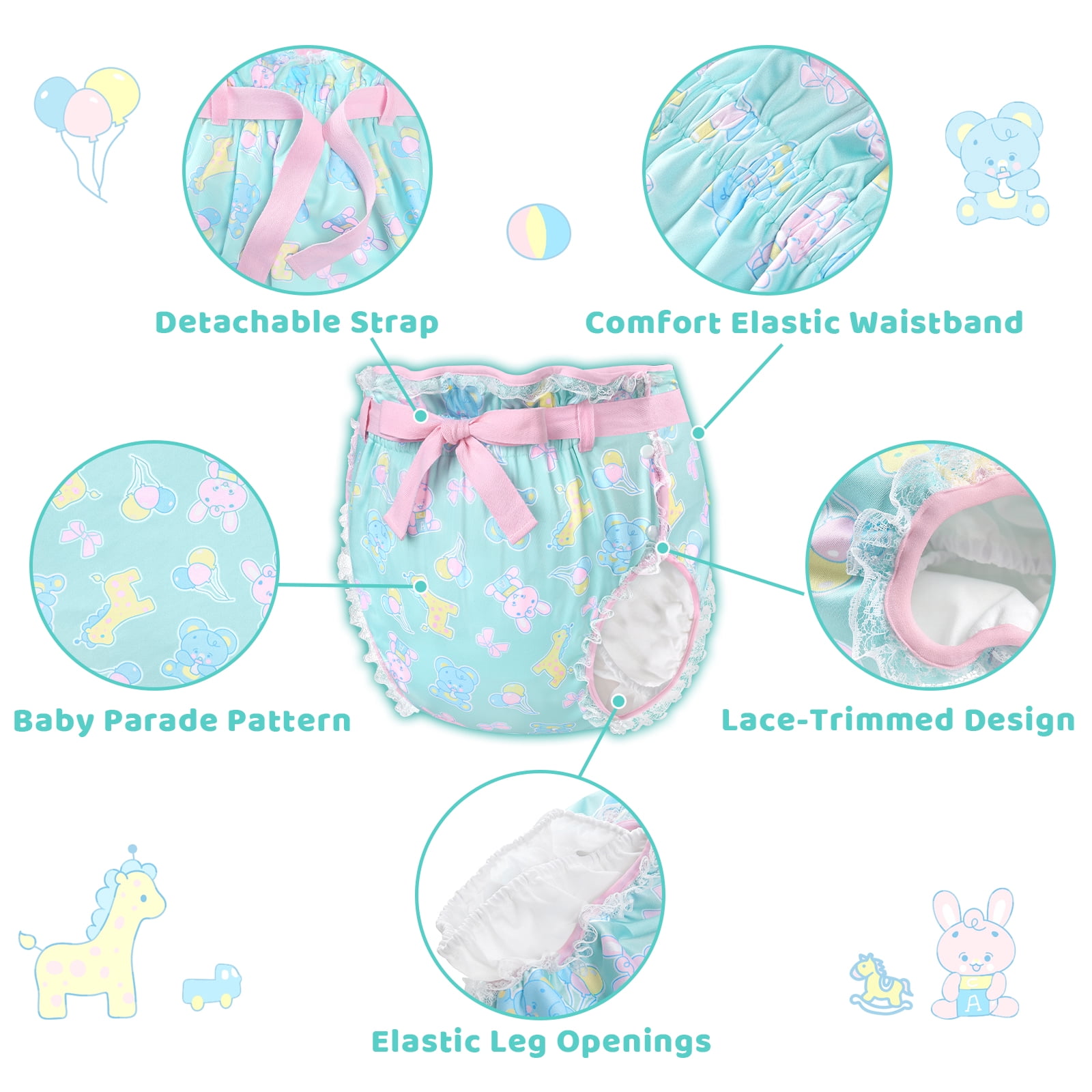 Littleforbig Silky Adult Ribbon Omutsu Diaper Wrap Cover Washable Adjustable Reusable Waterproof - Baby Parade Repeating Pattern XL
