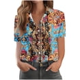 thumbnail image 5 of Tnhcen Women's Casual Loose Fit Short Sleeve Button Up Shirt with Random Color Block Print, Retro Boho Style Collared Top in Sizes S-2XL, 5 of 7