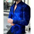 thumbnail image 1 of Camisa de fiesta para hombre con estampado de león en HD y botones de solapa, informal, de manga larga, color morado, 1 of 6