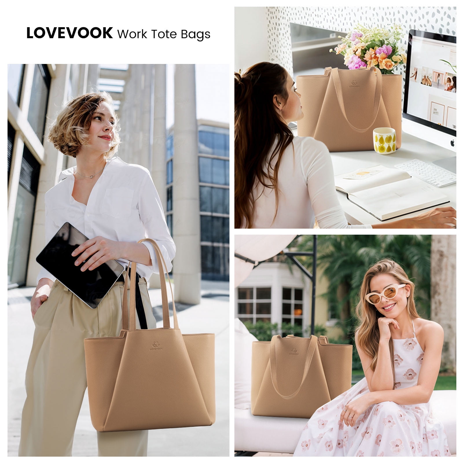 Lovevook Handbag Purses for Women,Large Work Tote Bag Briefcase Shoulder Bag for Women Fit 15.6 Inch Laptop with Clutch Bag