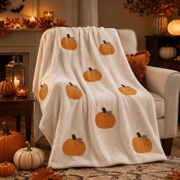 Clearance Halloween Pumpkin Flannel Throw Blanket, Fall Pumpkin Festive Printed Blanket for Sofa Couch Bed Bedroom Living Room Decor