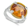 thumbnail image 4 of Champagne CZ Faceted Gold-Tone Halo Ring 925 Sterling Silver Band Orange Jewelry Female Size 8, 4 of 4