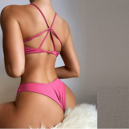 New & Trending  Ladies Sexy Split Bikini  Solid Color Back  Padded Bra Swimsuit  Beach Wear  Backless Style  Women s Swimwear  Comfortable Fit  Quick Dry Material  Womens One Piece Swimsuit