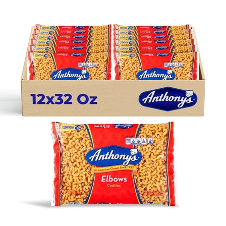 Anthony’s Elbow Macaroni Pasta, 12-Pack (32 oz Each), Classic Enriched Pasta for Mac & Cheese, Soups & Baked Dishes