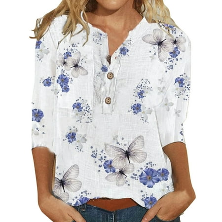 

ViLaViDe Mauve Womens Summer Tops Fashion Printing Splicing V-Neck Casual Medium Sleeve T-shirt Black Pajama Top Women Biking Top Women Purple L