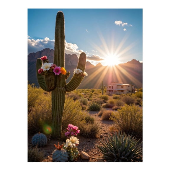 Diamond Art Kit for Adults, Cactus Sunset Desert Landscape Home Diamond Painting for Adults Beginners, DIY Diamond Art Painting Kits, 5D Diamond Painting Crafts for Home Decor 12x16 Frameless