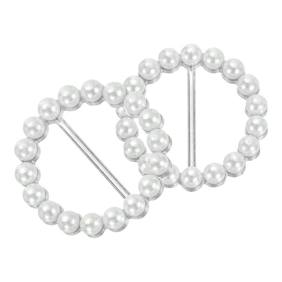 Uxcell 2Pcs Silk Scarf Ring Clip Pearl Round Shape Small T-Shirt Ties Buckle, Silver