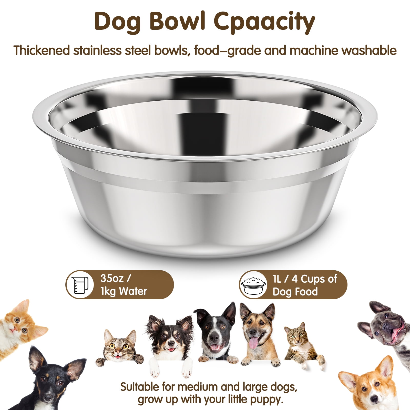 X XBEN Elevated Dog Bowls, 5 Heights Adjustable Dog Raised Bowl Stand with Two 1000ML Stainless Steel Dog Food and Water Bowls, Pet Bowl Holder to Protect Dogs Joints for Small Medium Large Dog,White