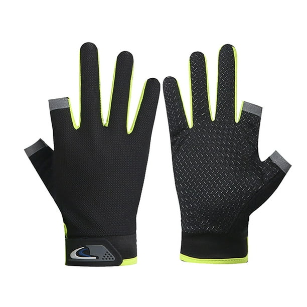 Guantes De Pesca Tmvgtek Guantes De Pesca Antideslizante 2 Dedos Cortados Manopla De Ciclismo Transpirable (Verde)