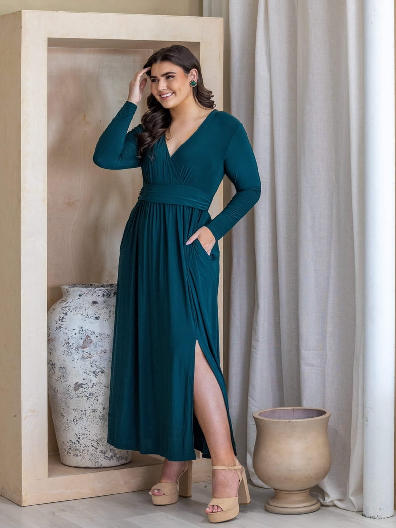 plus size side slit maxi dress PLUS SIZE Ribbed Side Slit Long Cami Dress (CAPELLA) GREEN BAY / 1X