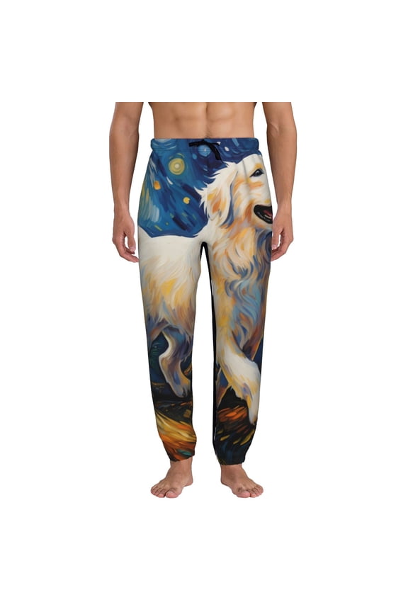 Vintage Starry Sky Labrador Print Active Tech Joggers for Men, Mens Sweatpants Lounge Pants with Pockets-Small