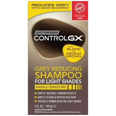 Just For Men Control GX Grey Reducing Hair Color Shampoo for Blonde and Medium Brown Hair, Gradually Reduces Grey, 5 FL. OZ.