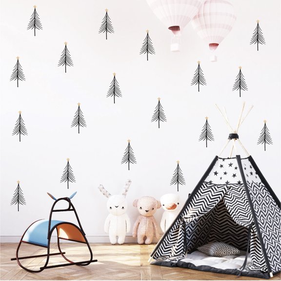 50 Pcs Decals Black Lines Pine  Wall Stickers Removable Peel and Stick Living Room Bedroom Home Office Kitchen Bathroom Wall Decor