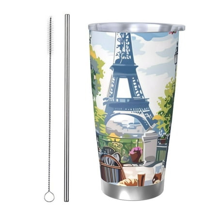 

Tideii Parisian Cafe With Eiffel for 20OZ Car Cup Stainless Steel Cold and Hot Cup with Lid Suitable for Outdoor and Home Unisex-Straw Two-piece Set