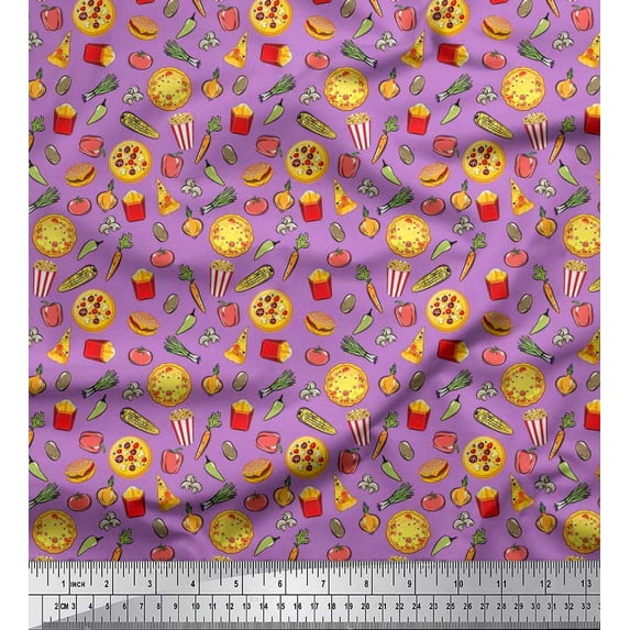 Soimoi Polyester Crepe Fabric Vegetable,Burger & Pizza Food Fabric Prints by Yard 52 Inch Wide