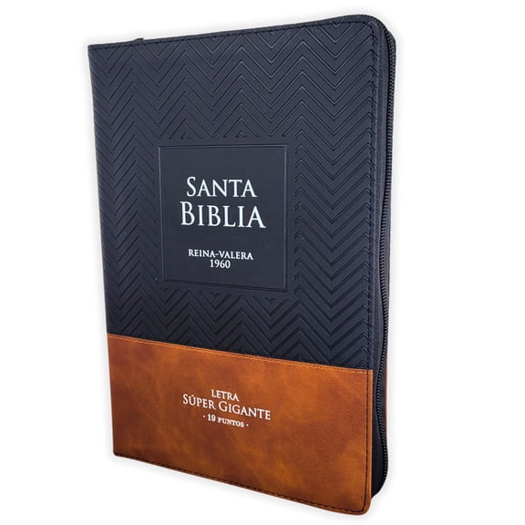 Biblia con Cierre Letra Super Gigante 19 puntos Mediana RV1960 imit piel duotono negro y cafe con indice