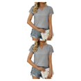 thumbnail image 2 of Qarigey Verano plisado manga corta empalme cuello en V camiseta de viaje básico Tops mujer elástico suelto ajuste fluido diario camisetas Type8 NO8, 2 of 6