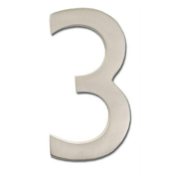 Solid Cast Brass 5 in. Satin Nickel Floating House Number 3