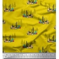 thumbnail image 1 of Soimoi Yellow polyester Crepe Fabric Tree & Forklift Truck Transport Printed Fabric 1 Yard 52 Inch Wide, 1 of 1