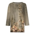 thumbnail image 4 of Plus Size 3/4 Sleeve Tops for Women Spring Fall Casual Crew Neck Graphic Tees Fashion Printed Basic T-shirts (2XL, Khaki 01), 4 of 5