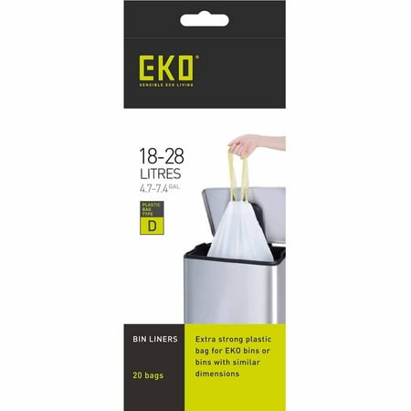 Household Essentials Eko Plastic Drawstring Liner for 18-28L Step Bin Trash Cans, 20 count Roll