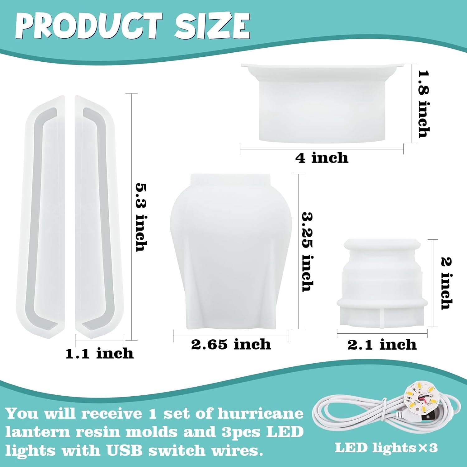 Oil Lamp Resin Molds Set, Hurricane Lamp Silicone Mold for Resin Casting, Epoxy Light Molds with 3pcs LED Lights DIY Retro Lantern Indoor Oil Lamps for Table Fireplace Home Decoration