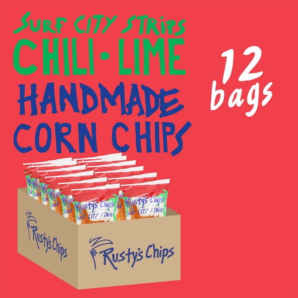 Rusty's Handmade Tortilla Chips, Chili Lime Tortilla Chips 4oz Bags, 12ct