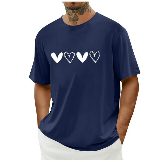 Ceisia Men's Casual Heart-Printed Short Sleeve Crew Neck Gift T-Shirt