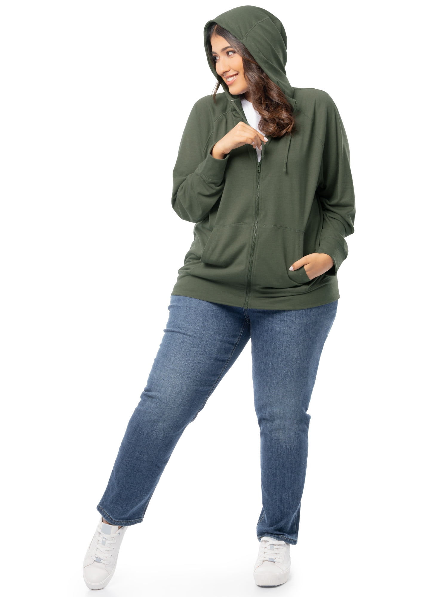 Athletic Works Women's Plus Lightweight Zip-Up Hoodie Jacket, Size 1X-5X