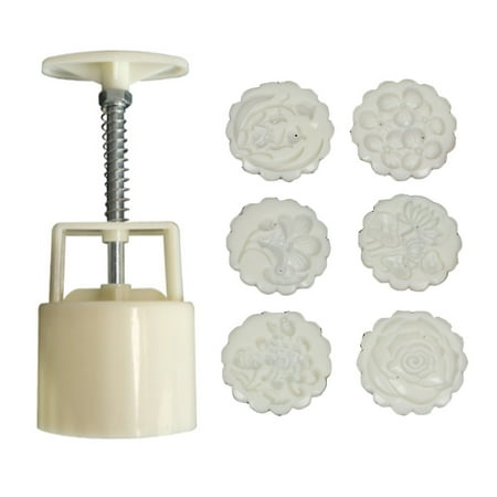 

JUNTEX 6pcs Hand Press Cookie Stamp Moon Cake Decor Barrel Mooncake Mold 50g Pastry DIY