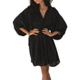 thumbnail image 2 of SUNSIOM Robe Mini Fluide pour Femmes Manches Lanterne Col Rond Nouée devant Robe d'Été Ample, 2 of 7