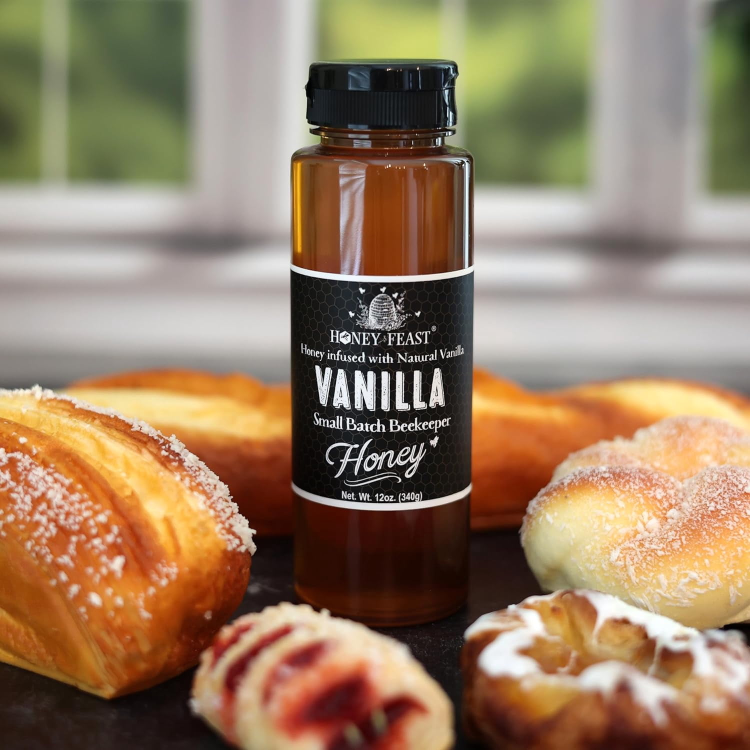 HONEY FEAST Raw Vanilla Honey 12OZ (Pack of 3) - Unfiltered and Pure - Cold packed and hand poured in Florida, USA
