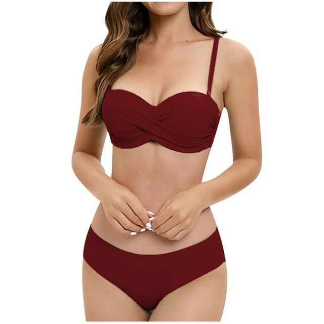 Tqcoqu Women Solid Color Sexy Backless Strap Bikini Swimsuit