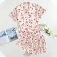 thumbnail image 2 of Women's Casual Printed Pyjama Set Silk Satin Short Sleeve Button Down Top And Shorts Set, 2 of 2