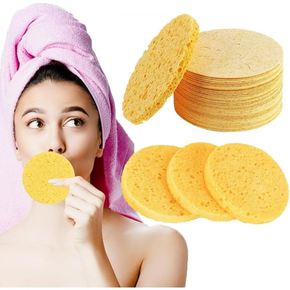 GIXUSIL 50 Count Compressed Facial Sponges Natural Face Sponges for Cleansing Disposable Facial Exfoliating Pads for Estheticians , Cleansing, Exfoliating Mask, Makeup Removal(Yellow)