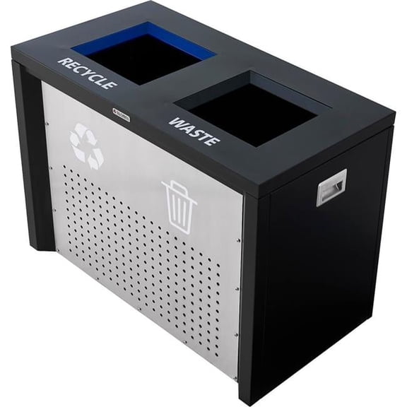 Global Industrial 615161 Two-Stream Recycling & Trash Station - 72 gal, Black