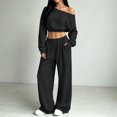 thumbnail image 4 of BRELIL Women's Two Piece Outfits Sets Long Sleeve Crop Top Wide Leg Elastic Waist Pants Casual Lounge Matching Tracksuit Fall Travel Vacation Loungewear, Black L, 4 of 7