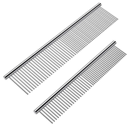 Dog Combs for Grooming, 2 Pack Metal Dog Comb with Rounded Teeth, Stainless Steel Cat Comb for Removing Tangles and Knots for Long and Short Haired Dogs and Cats