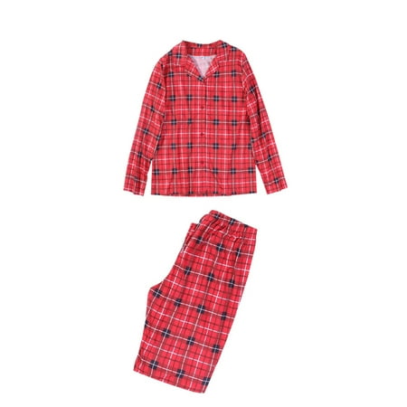 

Tretra Parent-Children Christmas Pajama Plaid Tops with Pants/Jumpsuit Red