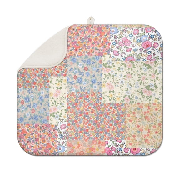 Pioneer Flower Floral Print Pattern Dish Drying Mat for Kitchen 1 Pack, Ultra Absorbent Microfiber Dishes Drainer Mats,16"x18"