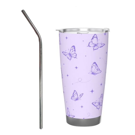 20oz Purple Butterfly Tumbler Insulated Car Cup Travel Coffee Cup Cute Gift for Women with Stainless Steel Straw