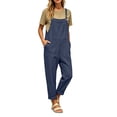 thumbnail image 2 of Fnooota Women's Overalls with Pockets, Loose Fit Casual Adjustable Straps Cotton Linen Summer Jumpsuits Navy Size M, 2 of 7