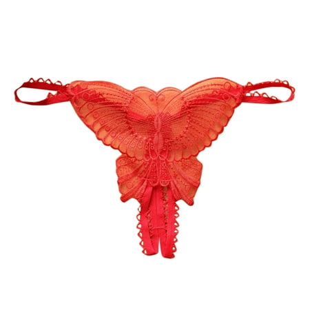AOMPMSDX Womens Lingerie Underwear Nightwear Fashion Transparent Lace Butterfly Sexy Thong Solid Color Red Women S Panties Underwear One Size